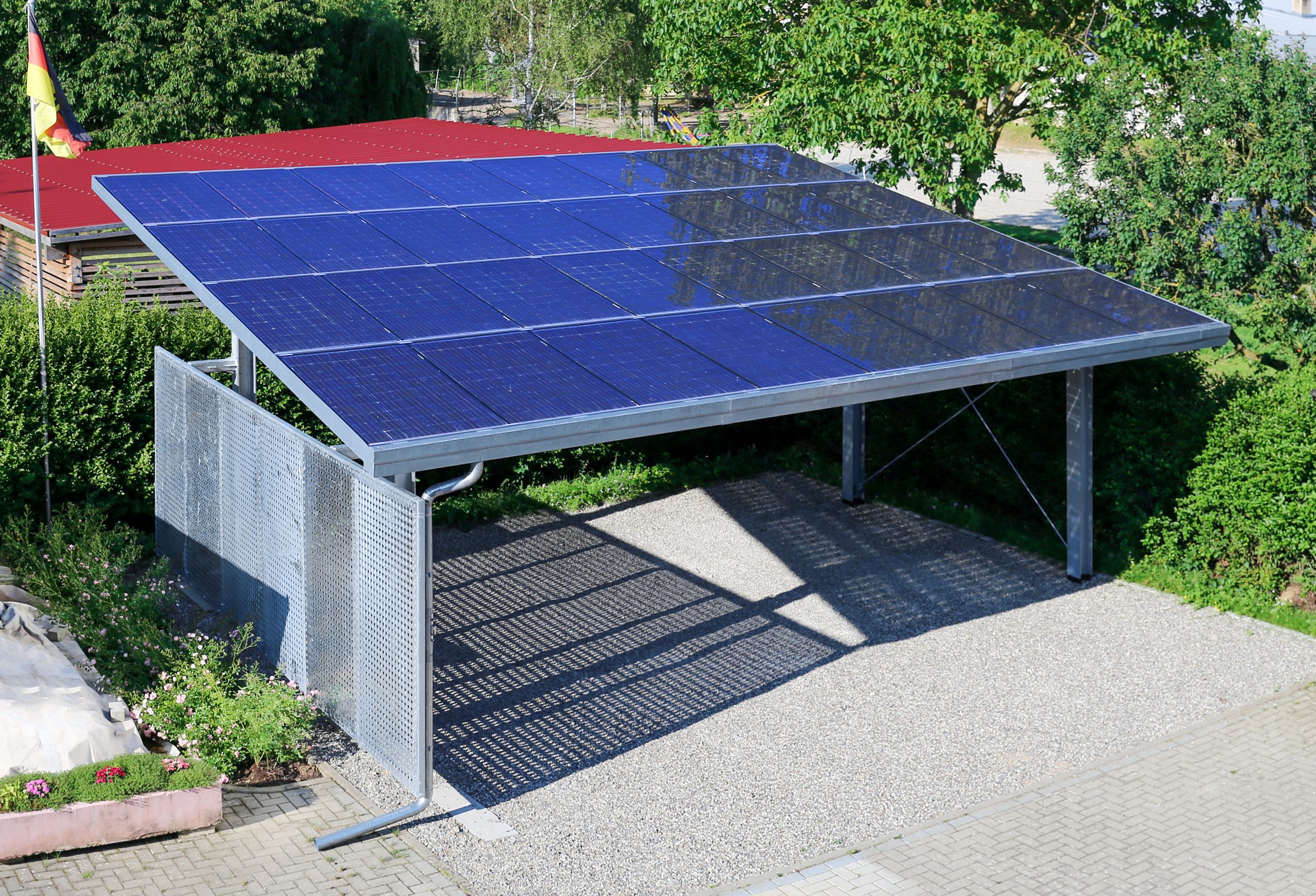 New carport with semi transparent photovoltaik moduls